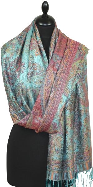 Étole en Soie Turquoise-Rose-Vert
