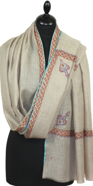 Beige Embroidered Pashmina