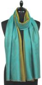 Pashmina 100% Cachemire Bicolore Vert Turquoise-Or