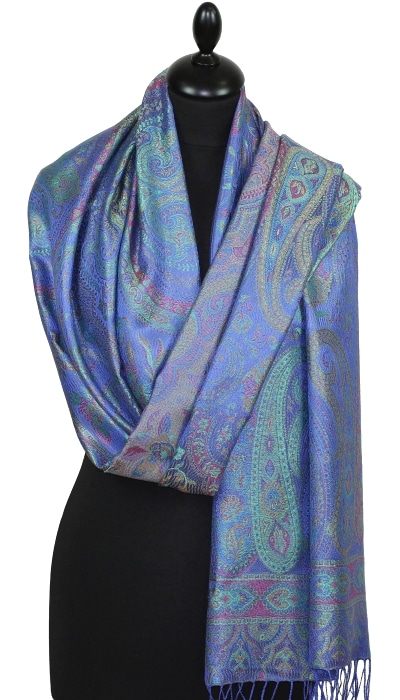 Étole en Soie Indigo-Vert-Fuchsia