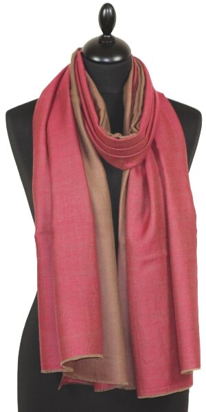 Pashmina 100% Cachemire Bicolore Fuchsia-Beige