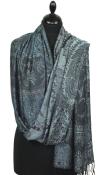 Étole en Modal/Soie Noir-Gris-Bleu