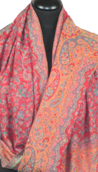 Étole Cachemire Rouge Floral Kani