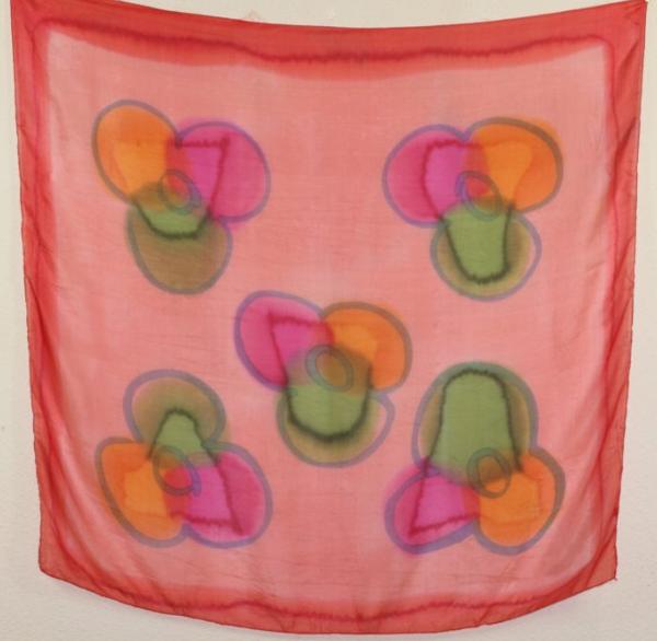 Foulard Carré en Soie Corail-Fuchsia-Vert