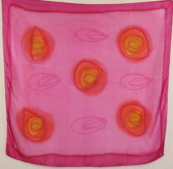 Foulard Carré en Soie Rose-Orange-Or