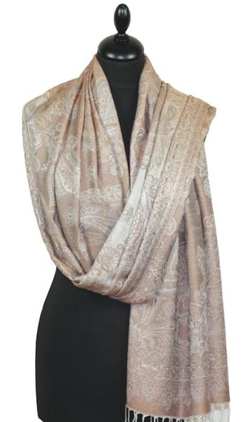 Étole en Modal/Soie Beige-Gris-Écru