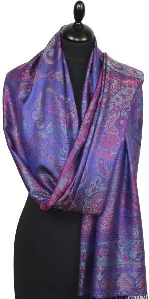 Étole en Soie Bleu-Fuchsia-Violet