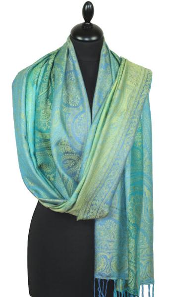 Étole en Soie Bleu-Turquoise-Vert