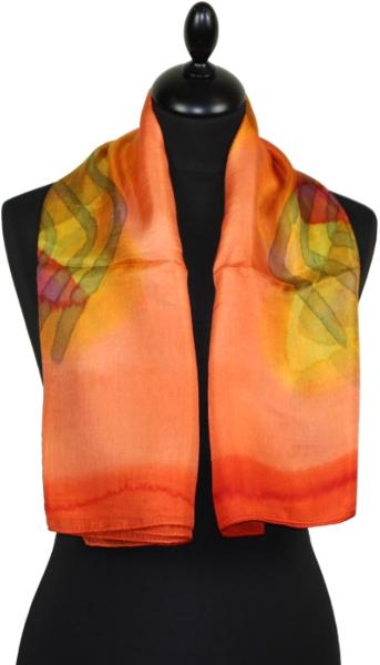 Foulard Carré en Soie Orange-Corail-Or