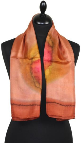 Foulard Carré en Soie Saumon-Or-Corail