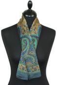 Foulard carré en soie gris-orange-turquoise