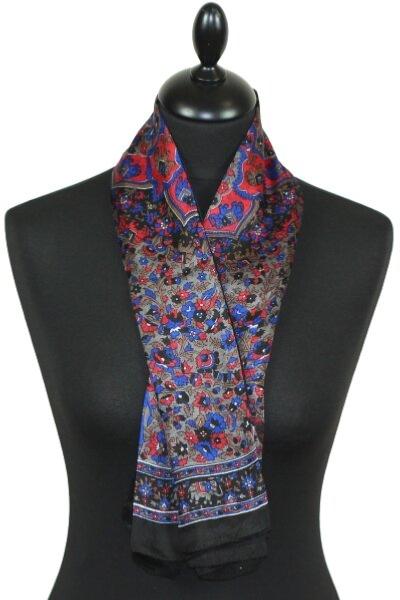 Foulard carré en soie noir-beige-rouge