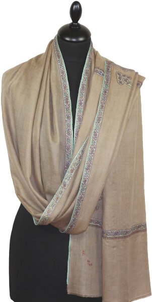 Pashmina Beige Naturel Brodé Main