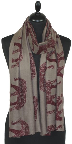 Écharpe Cachemire Beige-Bordeaux