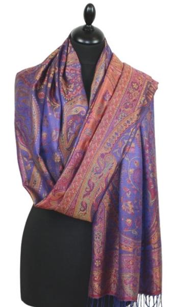 Étole en Soie Outremer-Fuchsia-Orange