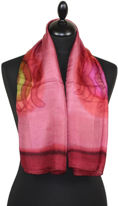 Foulard Carré en Soie Framboise-Rose-Vert