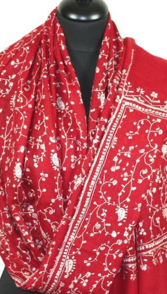 Pashmina Rouge Impérial Brodé à la Main