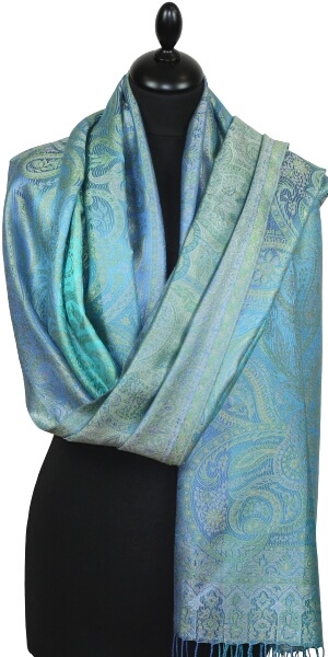 Étole en Soie Bleu-Turquoise-Vert