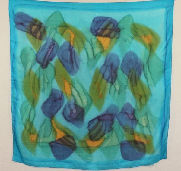 Foulard Carré en Soie Turquoise-Vert-Marine