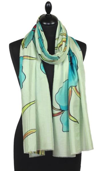 Écharpe en Soie Vert-Turquoise-Noir