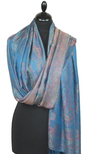 Étole en Modal/Soie Bleu-Orange-Vert
