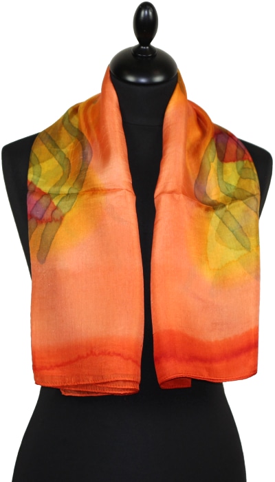 Foulard Carré en Soie Orange-Corail-Or
