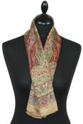 Foulard carré en soie beige-rouge-vert