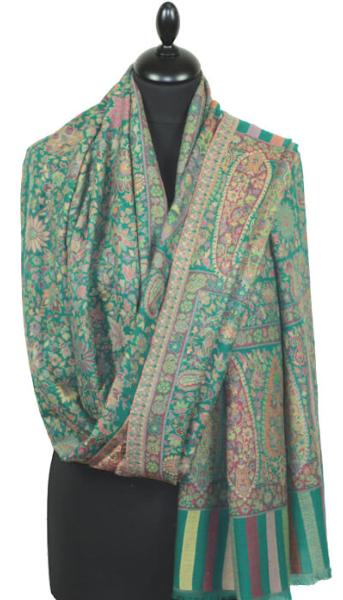 Étole Cachemire Vert Floral Kani