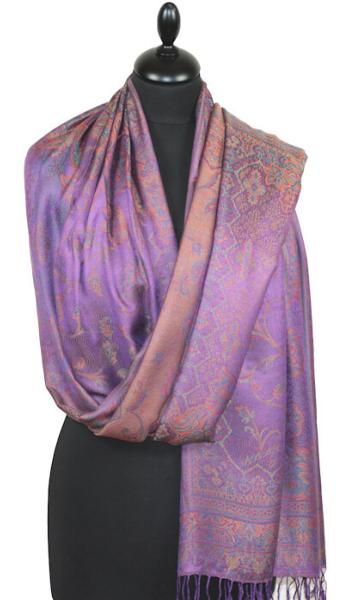 Étole en Modal/Soie Violet-Orange-Vert