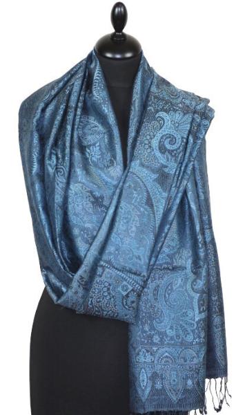 Étole en Soie Bleu-Gris-Marine