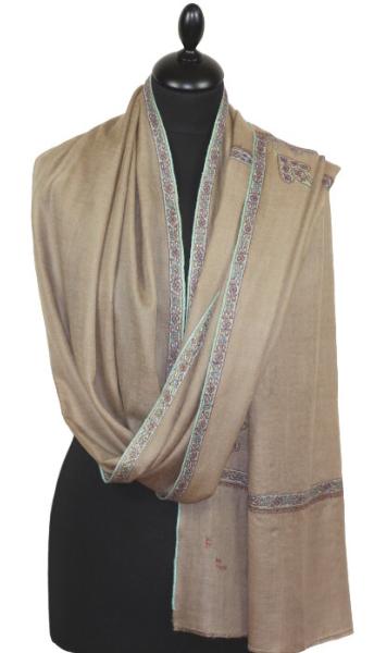 Pashmina Beige Naturel Brodé Main