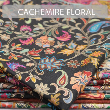 toles en cachemire brodes  motifs floraux Style Kani – confection artisanale en Inde.