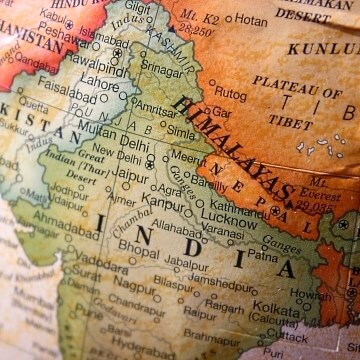 Map of India, Nepal, and the Himalayas