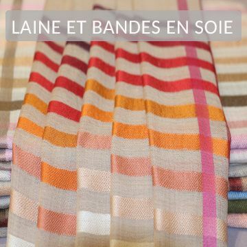 charpe en laine avec bandes en soie aux motifs rays colors