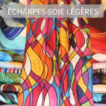 charpe en soie lgre pour femme aux motifs colors, confection artisanale